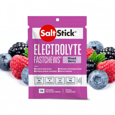 Pack de pastilles electrolyte à croquer SALTSTICK Fastchew - Saveur Mixed Berry - 12 sachets de 10 pastilles