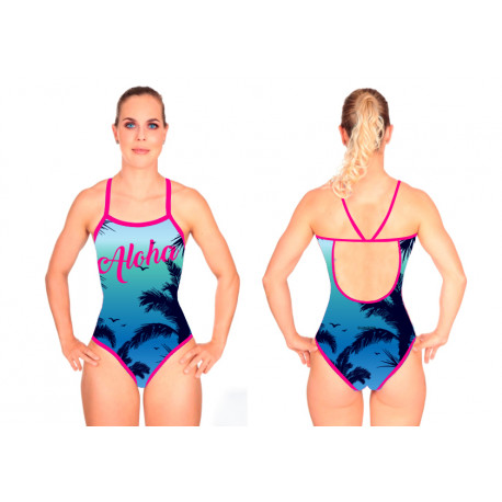 SWEAMS ALOHA BLUE - Maillot femme 1 piece bretelles fines