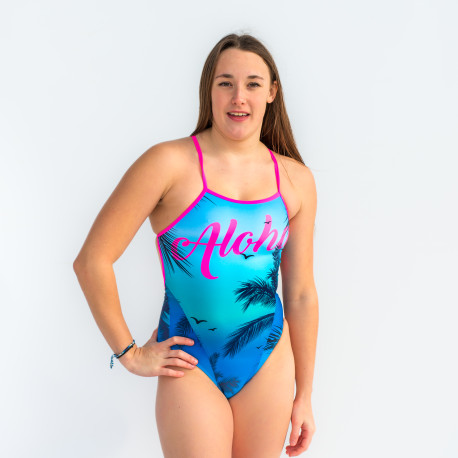 SWEAMS ALOHA BLUE - Maillot femme 1 piece bretelles fines