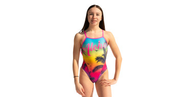 SWEAMS ALOHA YELLOW - Maillot femme 1 piece bretelles fines