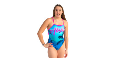 SWEAMS ALOHA BLUE - Maillot femme 1 piece bretelles fines