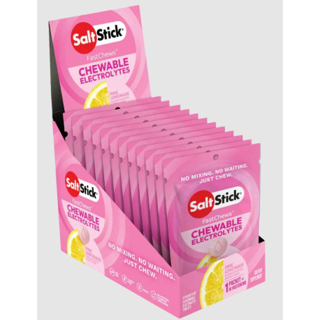 Pack de pastilles electrolyte à croquer SALTSTICK Fastchew - Saveur Pink Lemonade - 12 sachets de 10 pastilles