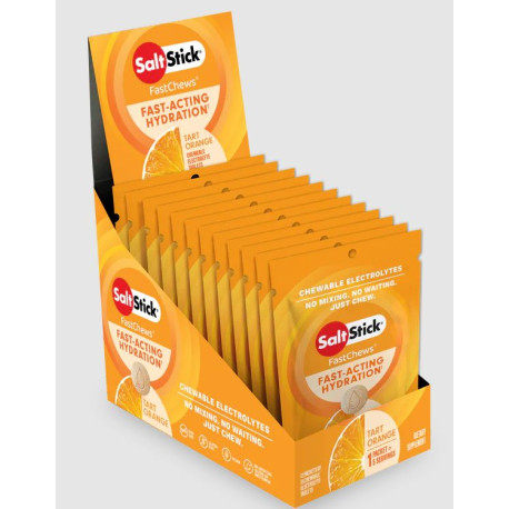Pack de pastilles electrolyte à croquer SALTSTICK Fastchew - Saveur Orange - 12 sachets de 10 pastilles