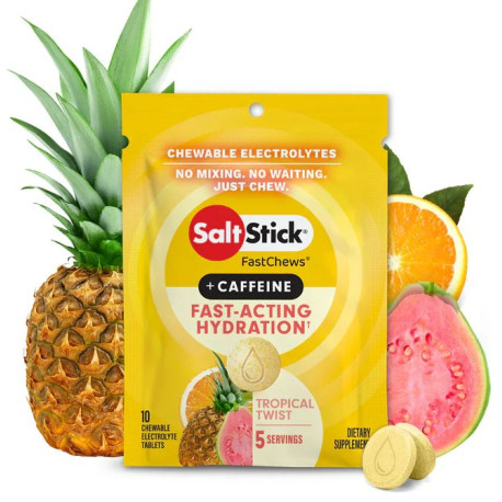 Pastilles electrolyte à croquer SALTSTICK Fastchew - Saveur Tropical Twist + CAFFEINE - 10 pastilles